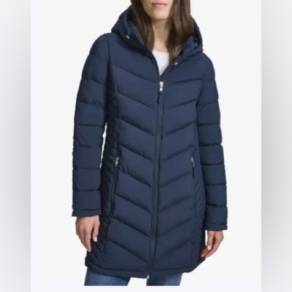 Tommy Hilfiger Lightweight Navy Hooded Puffer Coat Jacket S/P